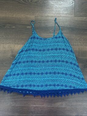 Mossimo Supply Co. Blue Patterned Spaghetti-strap Camisole with Lace Trim
